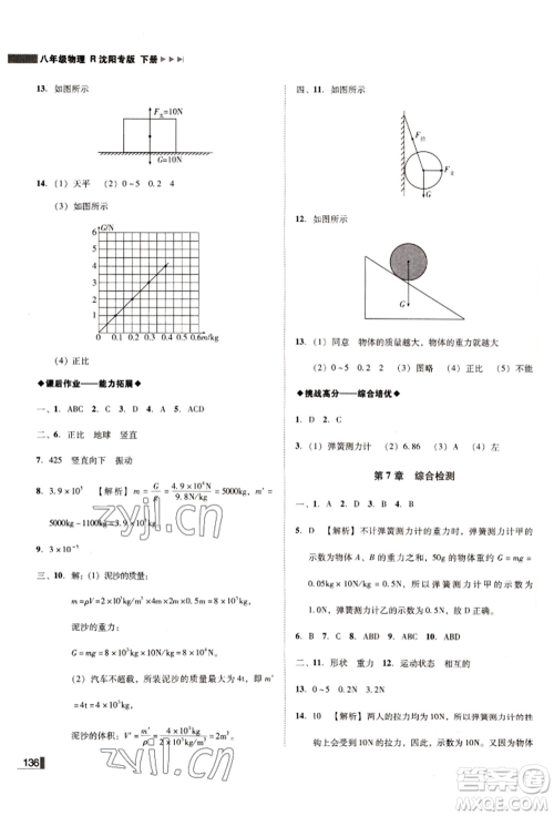 北方妇女儿童出版社2022胜券在握辽宁作业分层培优学案八年级下册物理人教版沈阳专版参考答案