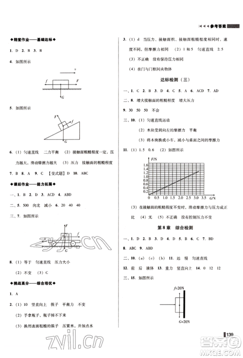 北方妇女儿童出版社2022胜券在握辽宁作业分层培优学案八年级下册物理人教版沈阳专版参考答案