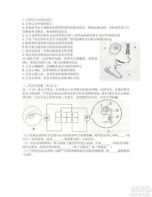 2022年四川省遂宁市中考生物真题试卷及答案 2022年四川省遂宁市中考生物真题试卷及答案