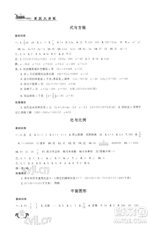 安徽人民出版社2022暑假大串联数学小升初衔接教材人教版答案 安徽人民出版社2022暑假大串联数学小升初衔接教材人教版答案