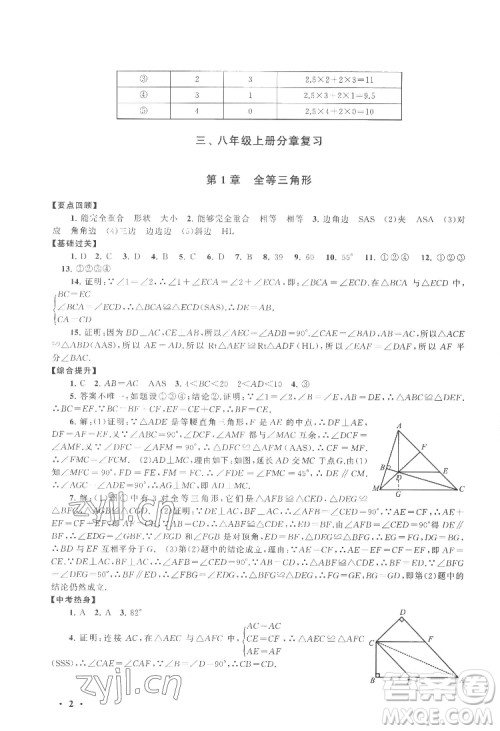 黄山出版社2022暑假大串联数学八年级江苏科技教材适用答案