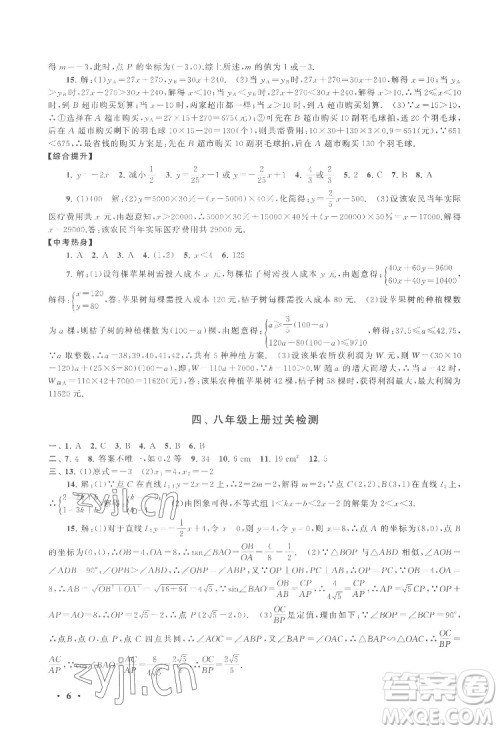 黄山出版社2022暑假大串联数学八年级江苏科技教材适用答案