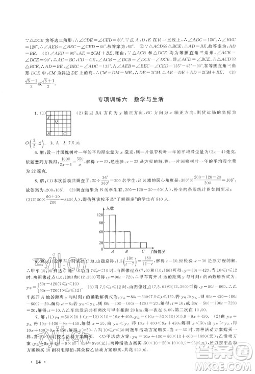 黄山出版社2022暑假大串联数学八年级江苏科技教材适用答案