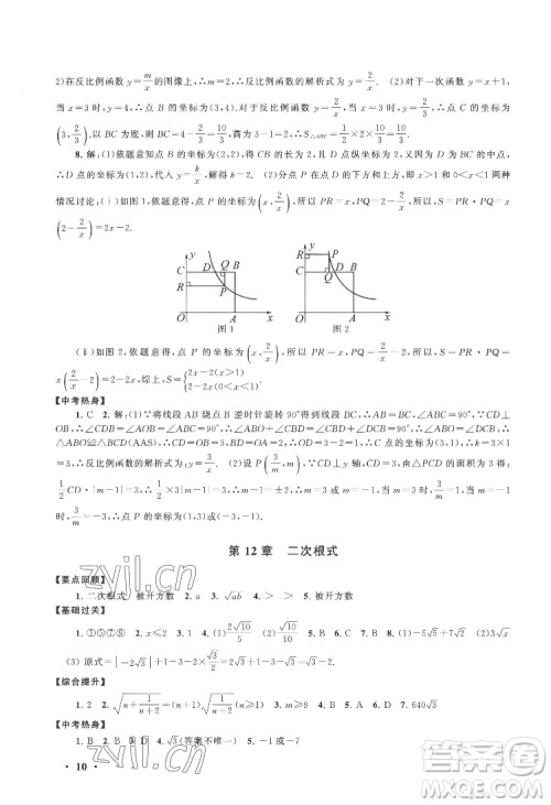 黄山出版社2022暑假大串联数学八年级江苏科技教材适用答案