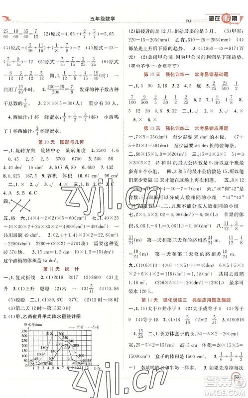 合肥工业大学出版社2022赢在假期期末+暑假五年级数学RJ人教版答案