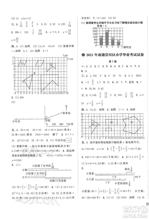 福建少年儿童出版社2022小学毕业考试试卷精编数学通用版江苏专版参考答案 福建少年儿童出版社2022小学毕业考试试卷精编数学通用版江苏专版参考答案