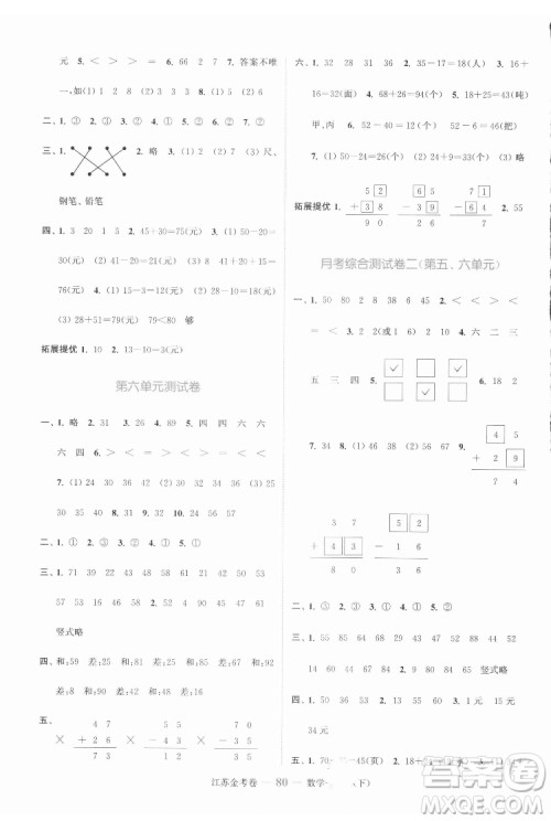 北方妇女儿童出版社2022江苏金考卷数学一年级下册苏教版答案 北方妇女儿童出版社2022江苏金考卷数学一年级下册苏教版答案
