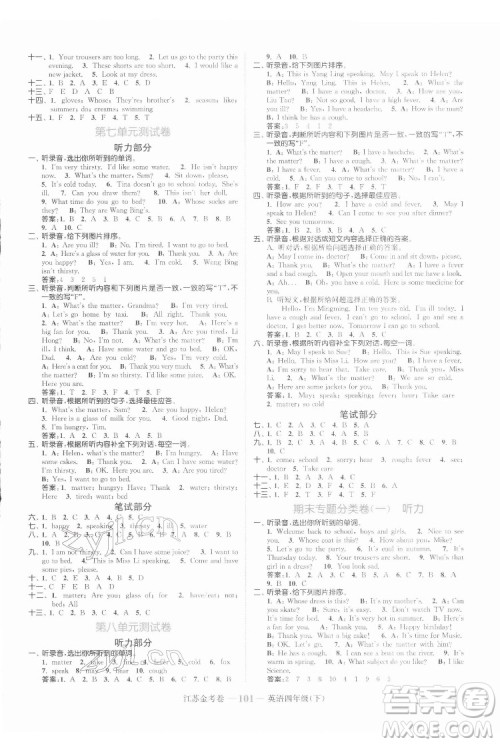 北方妇女儿童出版社2022江苏金考卷英语四年级下册江苏版答案 北方妇女儿童出版社2022江苏金考卷英语四年级下册江苏版答案