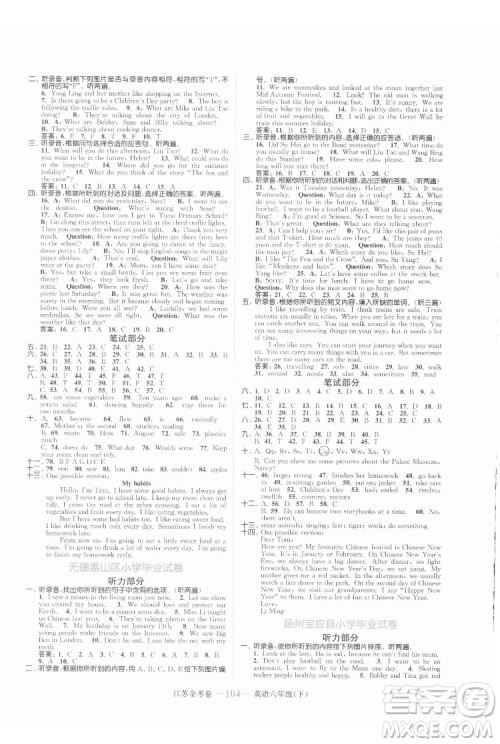 北方妇女儿童出版社2022江苏金考卷英语六年级下册江苏版答案 北方妇女儿童出版社2022江苏金考卷英语六年级下册江苏版答案