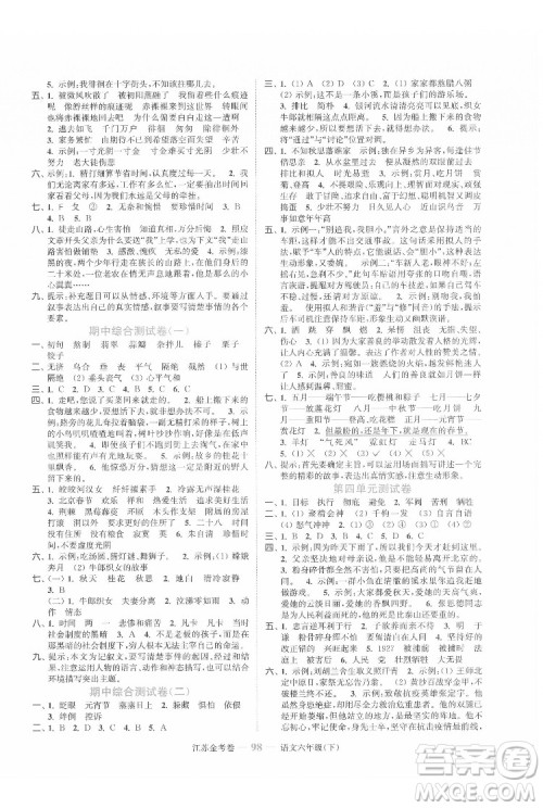 北方妇女儿童出版社2022江苏金考卷语文六年级下册人教版答案 北方妇女儿童出版社2022江苏金考卷语文六年级下册人教版答案