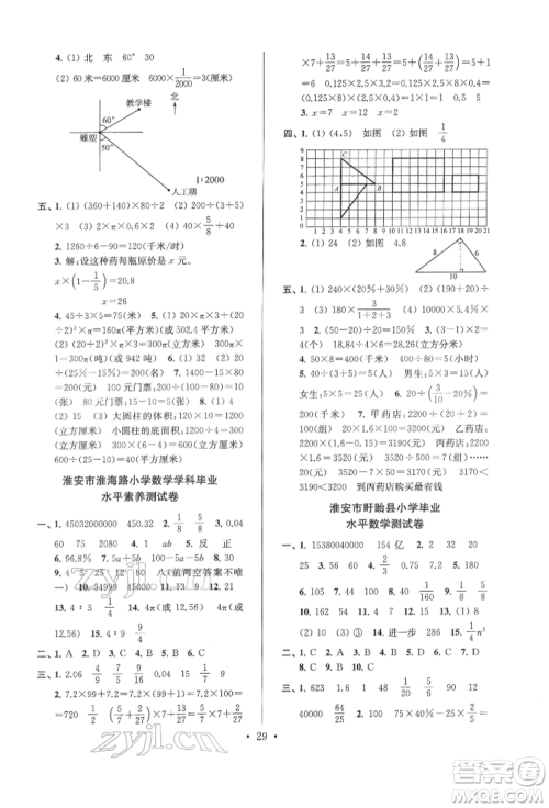 江苏凤凰少年儿童出版社2022自主创新作业小学毕业总复习一本通数学通用版淮安专版参考答案 江苏凤凰少年儿童出版社2022自主创新作业小学毕业总复习一本通数学通用版淮安专版参考答案