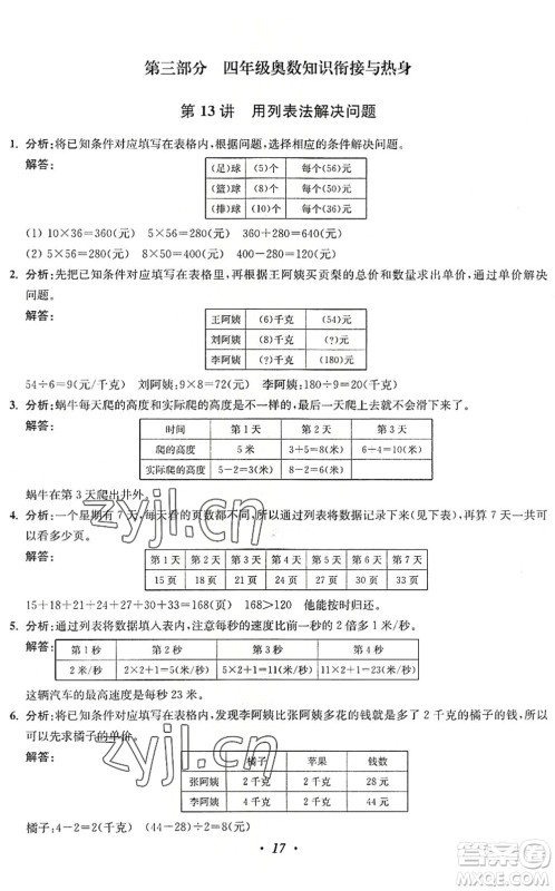 江苏凤凰美术出版社2022暑假培优衔接16讲3升4年级数学人教版答案