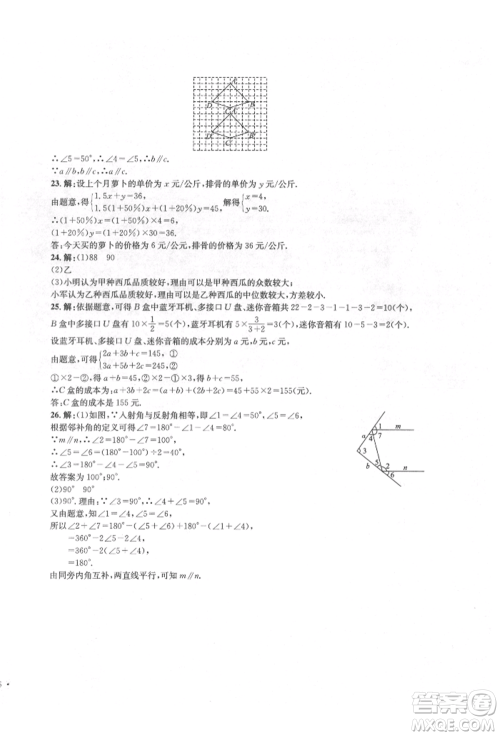 湖南教育出版社2022学科素养与能力提升七年级下册数学湘教版参考答案