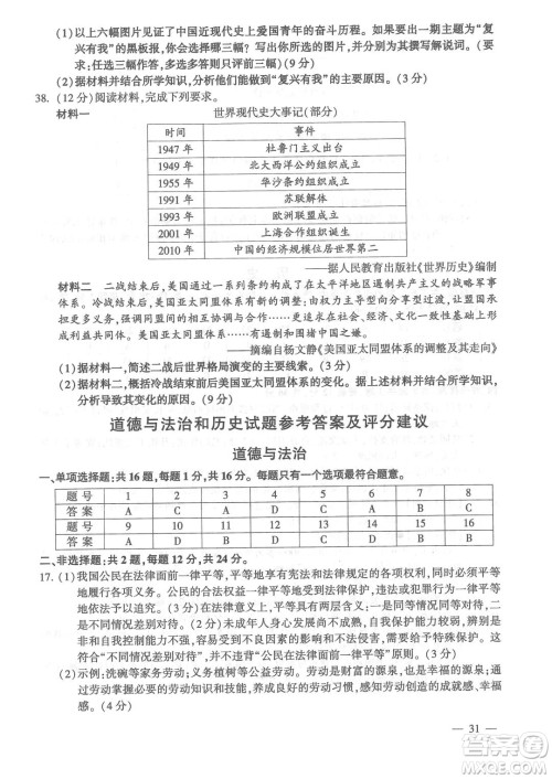 连云港市2022年高中段学校招生统一文化考试道德与法治和历史试题及答案