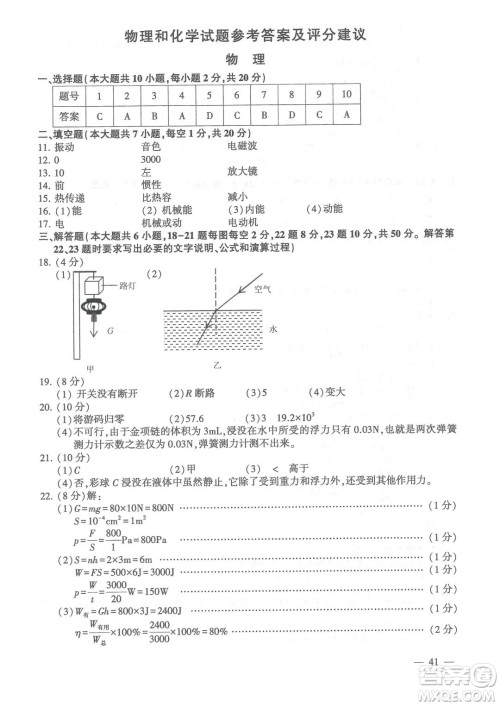 连云港市2022年高中段学校招生统一文化考试物理和化学试题及答案