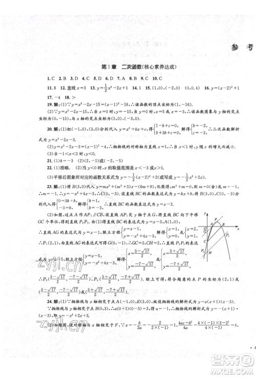 湖南教育出版社2022学科素养与能力提升九年级下册数学人教版参考答案