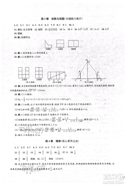 湖南教育出版社2022学科素养与能力提升九年级下册数学人教版参考答案