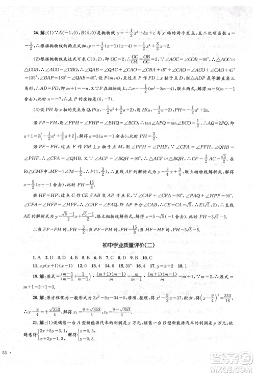 湖南教育出版社2022学科素养与能力提升九年级下册数学人教版参考答案