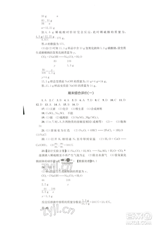 湖南教育出版社2022学科素养与能力提升九年级下册化学人教版参考答案 湖南教育出版社2022学科素养与能力提升九年级下册化学人教版参考答案