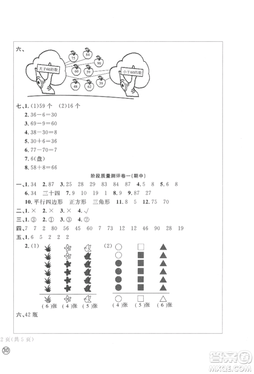 四川辞书出版社2022学科素养质量测评卷一年级下册数学人教版参考答案