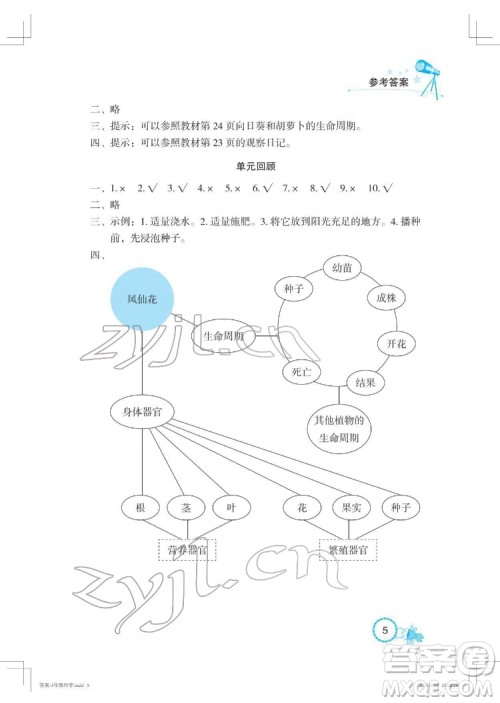 湖北教育出版社2022长江作业本课堂作业科学三年级下册鄂教版答案