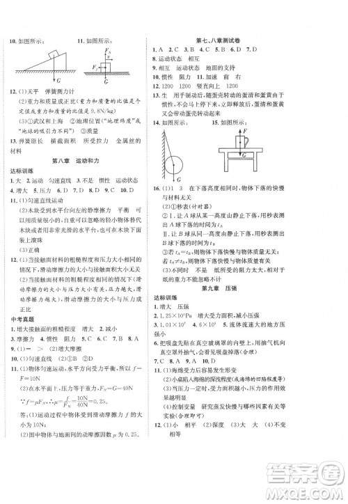 合肥工业大学出版社2022暑假零距离八年级物理人教版答案