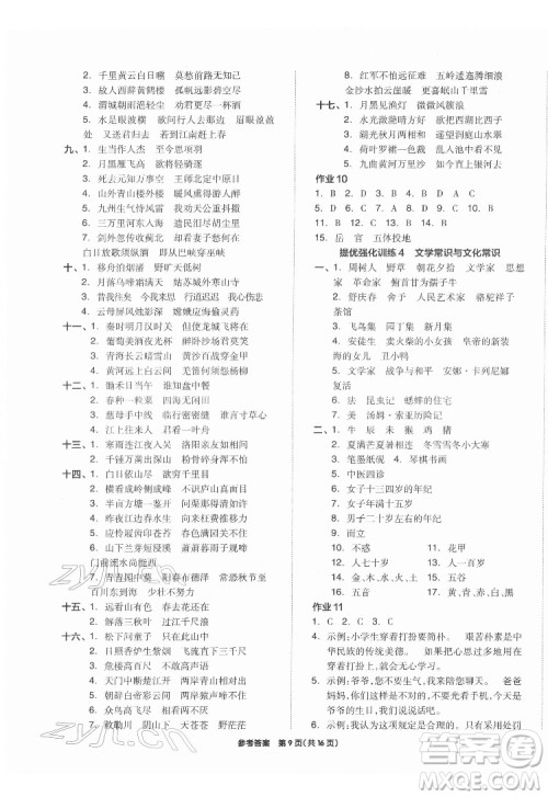 阳光出版社2022版全品小学总复习教材考点串讲六年级语文人教版答案