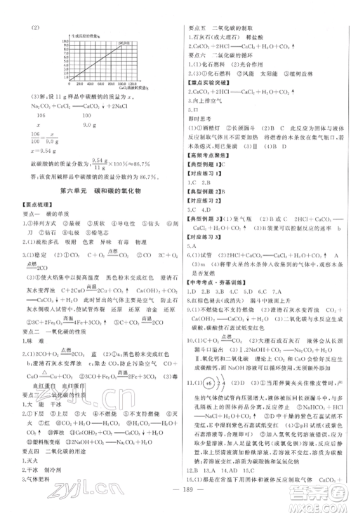 吉林人民出版社2022智慧大课堂学年总复习全程精练备战中考化学通用版潍坊专版参考答案