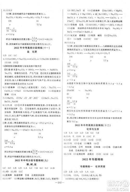 吉林人民出版社2022智慧大课堂学年总复习全程精练备战中考化学通用版潍坊专版参考答案