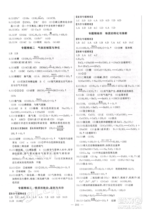 吉林人民出版社2022智慧大课堂学年总复习全程精练备战中考化学通用版潍坊专版参考答案