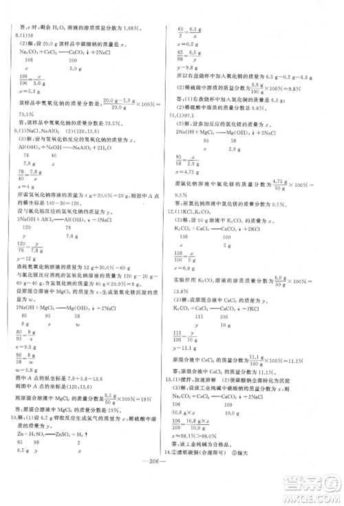 吉林人民出版社2022智慧大课堂学年总复习全程精练备战中考化学通用版潍坊专版参考答案