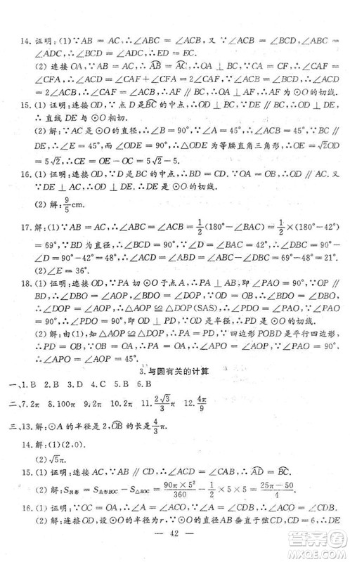 吉林教育出版社2022文曲星中考总复习九年级数学下册RJ人教版答案