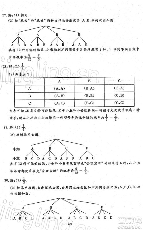 吉林教育出版社2022文曲星中考总复习九年级数学下册RJ人教版答案