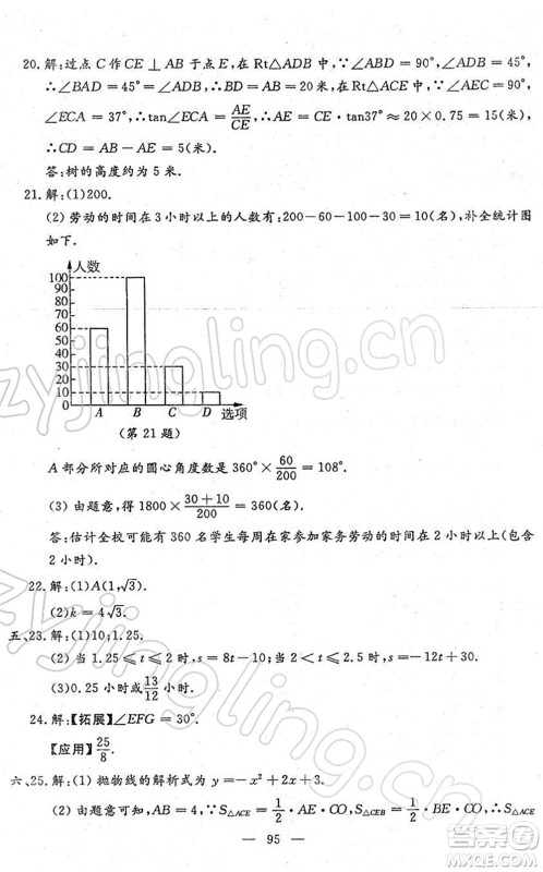 吉林教育出版社2022文曲星中考总复习九年级数学下册RJ人教版答案