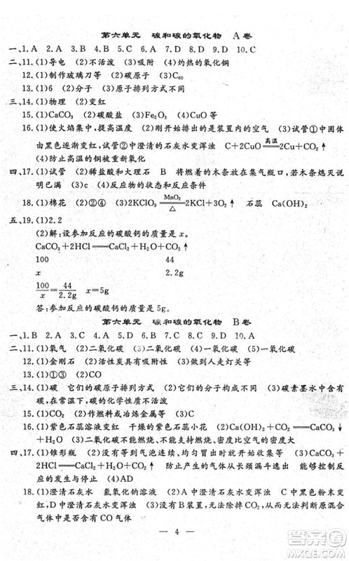 吉林教育出版社2022文曲星中考总复习九年级化学下册RJ人教版答案