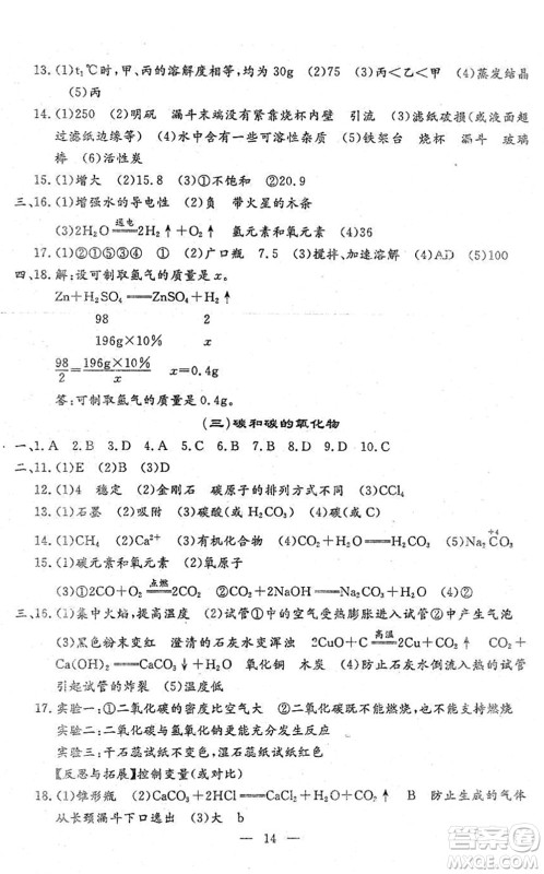 吉林教育出版社2022文曲星中考总复习九年级化学下册RJ人教版答案