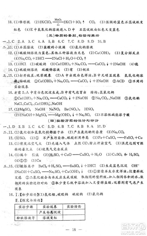 吉林教育出版社2022文曲星中考总复习九年级化学下册RJ人教版答案