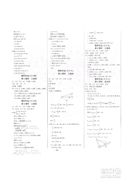 吉林人民出版社2022初中新课标名师学案智慧大课堂七年级下册数学青岛版参考答案