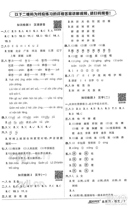 江西教育出版社2022阳光同学浙江省小学毕业升学系统总复习六年级语文下册人教版答案 江西教育出版社2022阳光同学浙江省小学毕业升学系统总复习六年级语文下册人教版答案