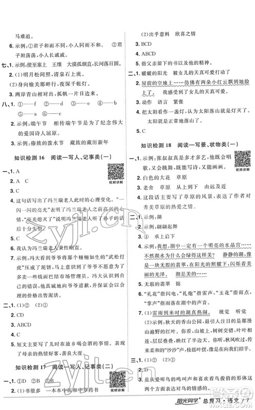 江西教育出版社2022阳光同学浙江省小学毕业升学系统总复习六年级语文下册人教版答案 江西教育出版社2022阳光同学浙江省小学毕业升学系统总复习六年级语文下册人教版答案