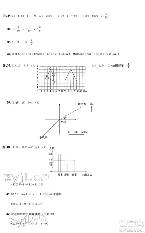 江西教育出版社2022阳光同学浙江省小学毕业升学系统总复习六年级数学下册人教版答案