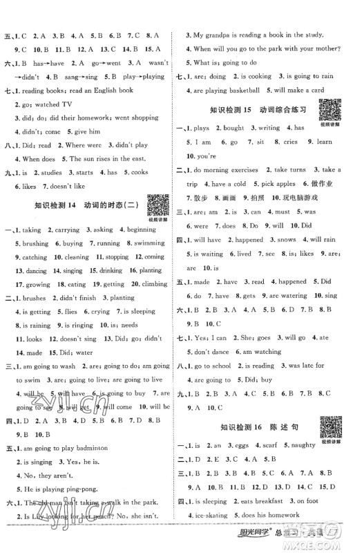 江西教育出版社2022阳光同学小学毕业升学系统总复习六年级英语下册人教版答案