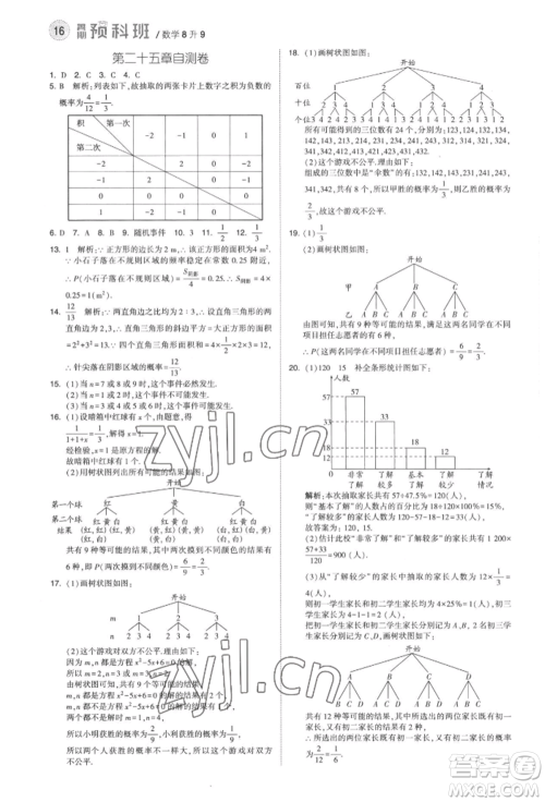 宁夏人民教育出版社2022经纶学典暑期预科班八升九数学人教版参考答案