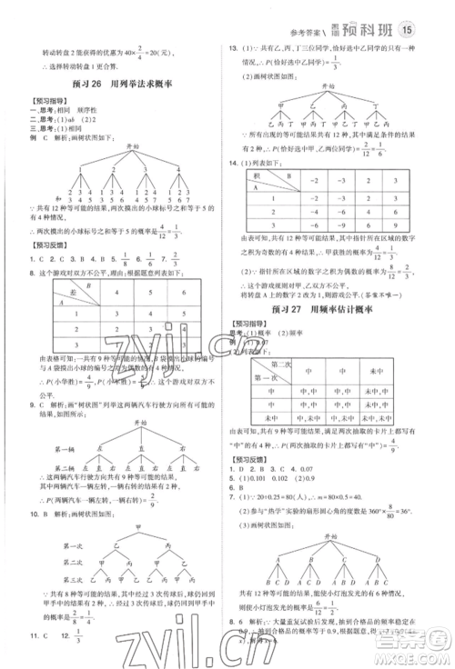 宁夏人民教育出版社2022经纶学典暑期预科班八升九数学人教版参考答案