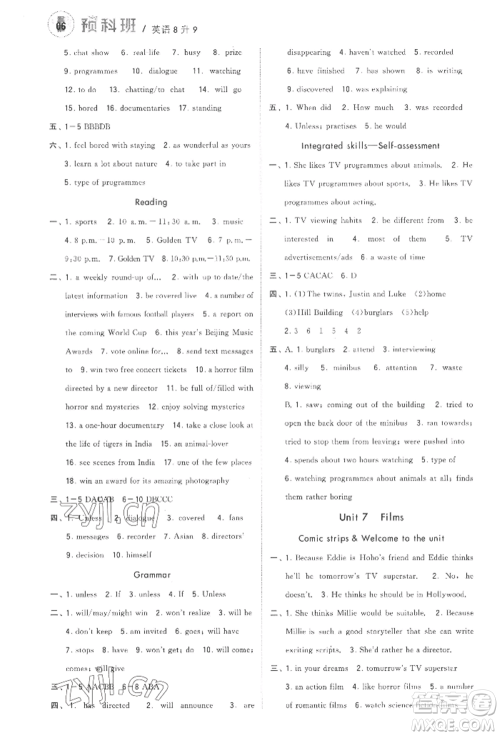 宁夏人民教育出版社2022经纶学典暑期预科班八升九英语江苏版参考答案 宁夏人民教育出版社2022经纶学典暑期预科班八升九英语江苏版参考答案