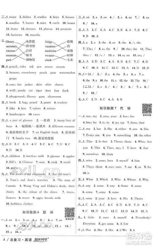 江西教育出版社2022阳光同学浙江省小学毕业升学系统总复习六年级英语下册人教版答案