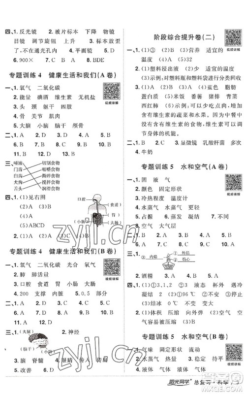 江西教育出版社2022阳光同学小学毕业升学系统总复习六年级科学下册通用版答案