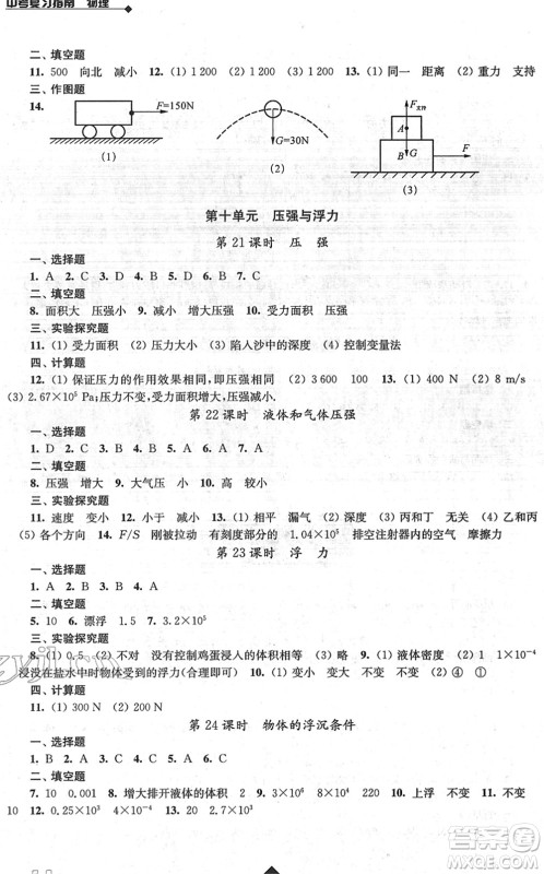 江苏人民出版社2022中考复习指南九年级物理通用版答案 江苏人民出版社2022中考复习指南九年级物理通用版答案