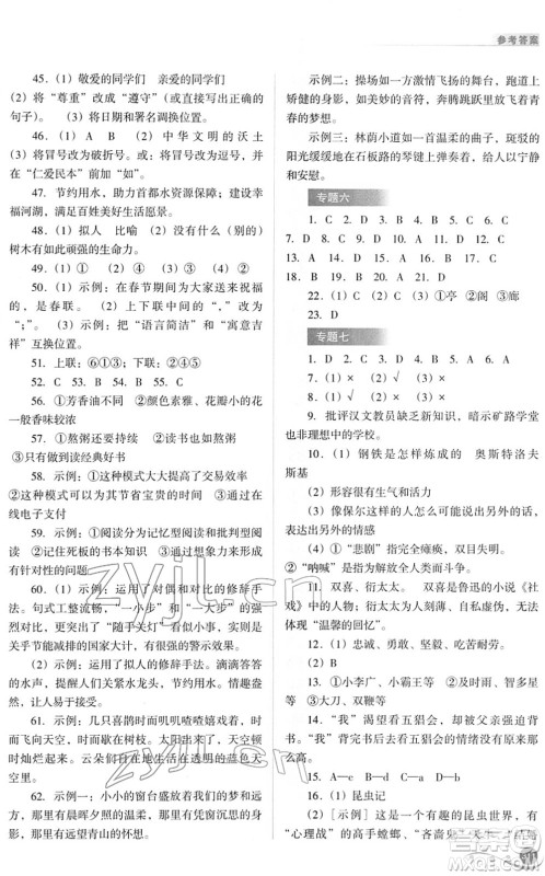 山西教育出版社2022中考复习指导与优化训练九年级语文通用版答案