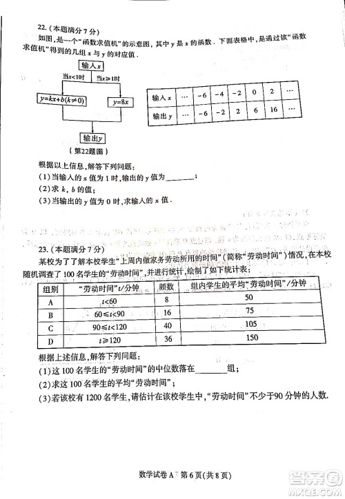 2022年陕西省初中学业水平考试数学试题及答案